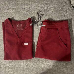 Figs Burgundy Small Catarina top w/small Zamora joggers